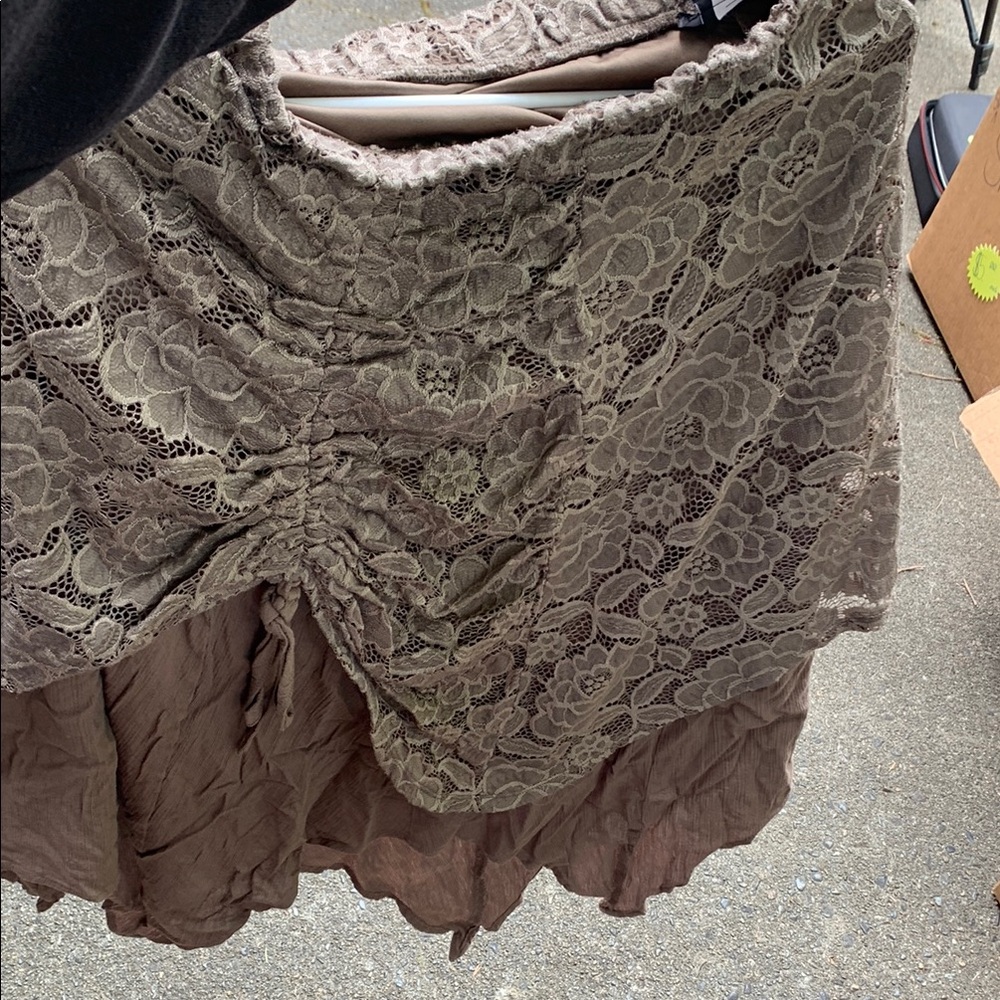 Lace Overlay Skirt in Brown